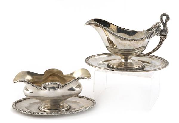 Appraisal: A group of two continental standard silver sauce boats with