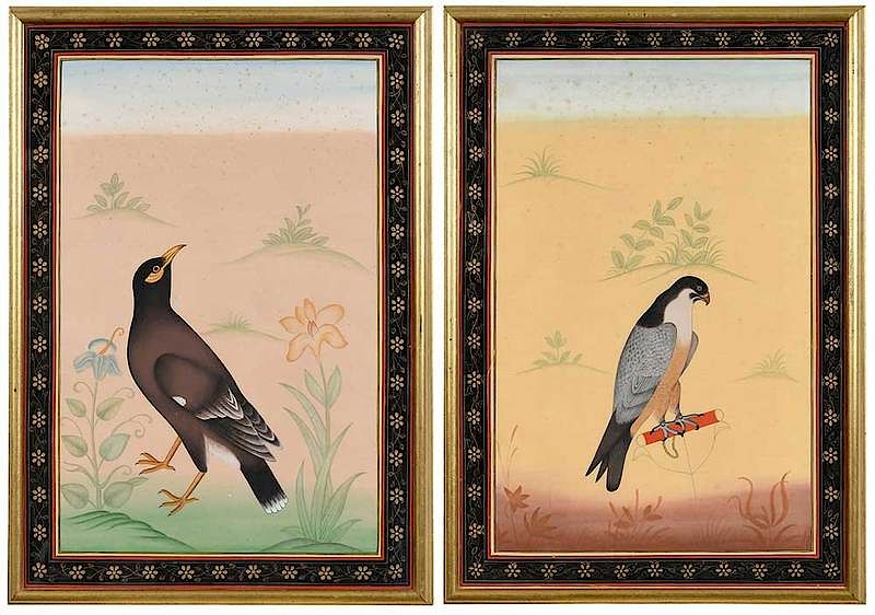 Appraisal: Indian School Rajasthan th century A pair Falcon on a