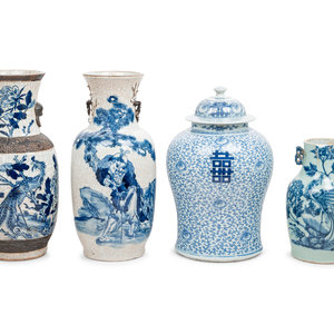 Appraisal: Four Chinese Blue and White Porcelain Vessels TH CENTURY comprising