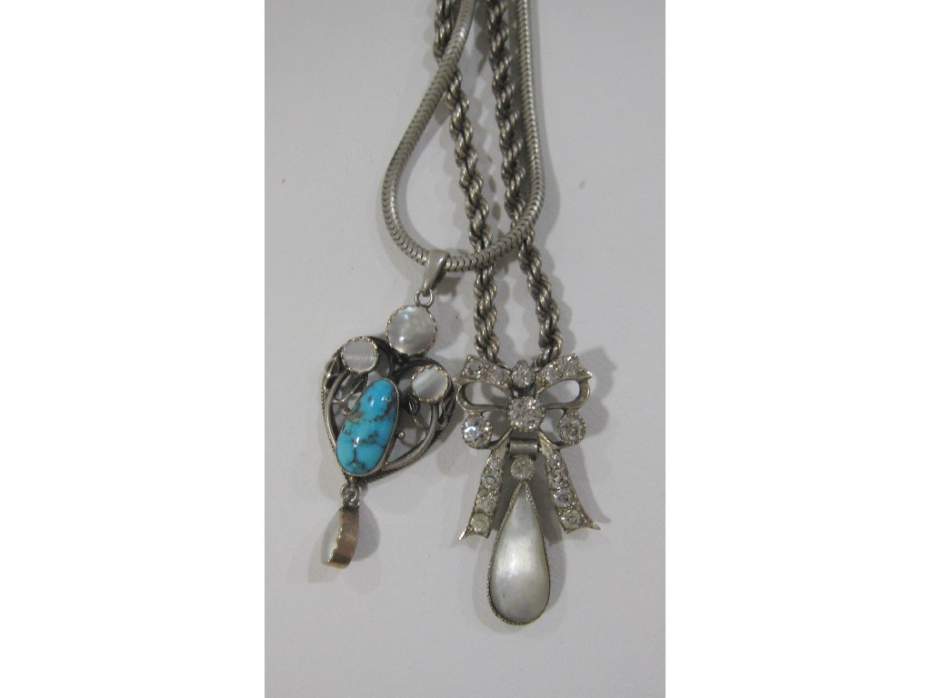 Appraisal: Arts Crafts style silver pendant set with turquoise and MOP