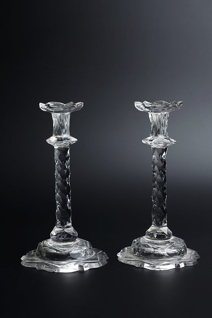 Appraisal: A PAIR OF TH CENTURY GLASS TAPER STICKS each with