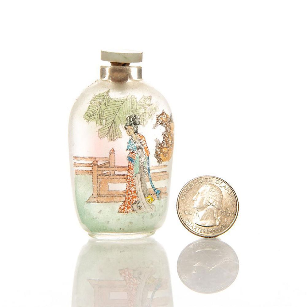 Appraisal: RARE ORIENTAL GLASS INSIDE PAINTED SNUFF BOTTLE Scene of Chinese