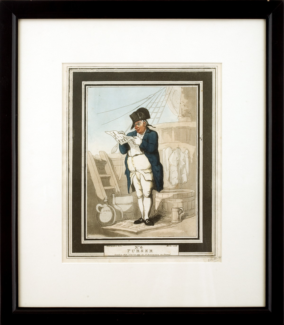 Appraisal: TEN HANDCOLORED ENGRAVINGS OF BRITISH NAVAL CHARACTERS BY THOMAS ROWLANDSON