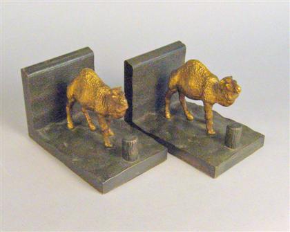 Appraisal: Pair of Continental gilt and patinated bronze bookends probably austrian