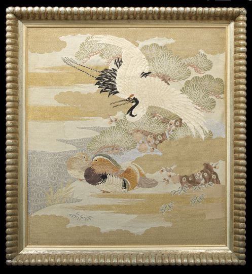 Appraisal: Framed Japanese Embroidered Textile Fragment th century executed in the