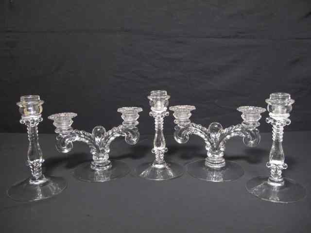 Appraisal: Group lot crystal candlesticks total Includes Two-arm candlesticks and three