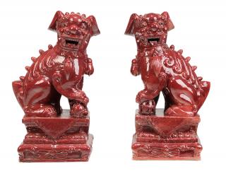 Appraisal: Pair Monumental Red Glazed Fu Dogs Chinese th century seated