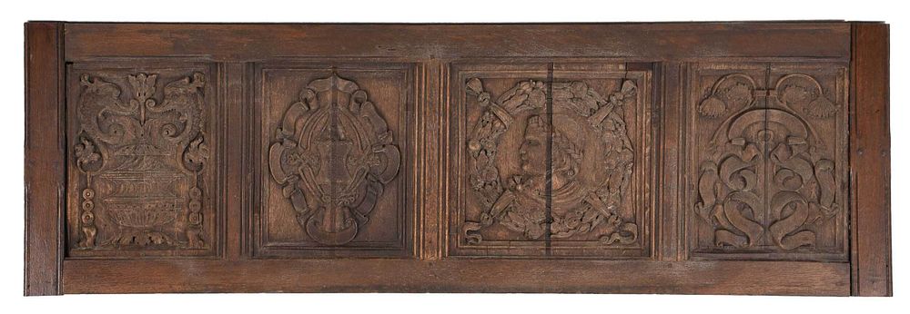 Appraisal: Early Carved Oak Figural Architectural Panel British Continental th century