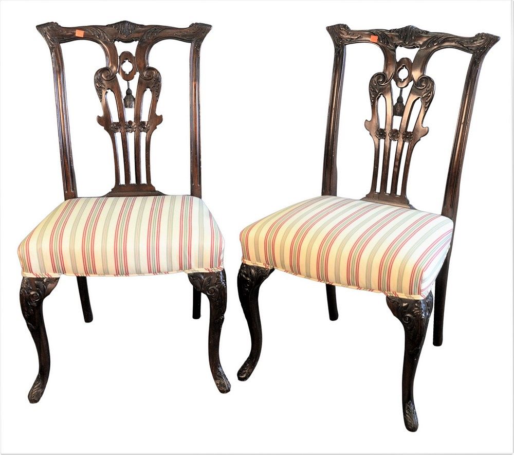 Appraisal: Set of Louis XV Style Dining Chairs having striped upholstered