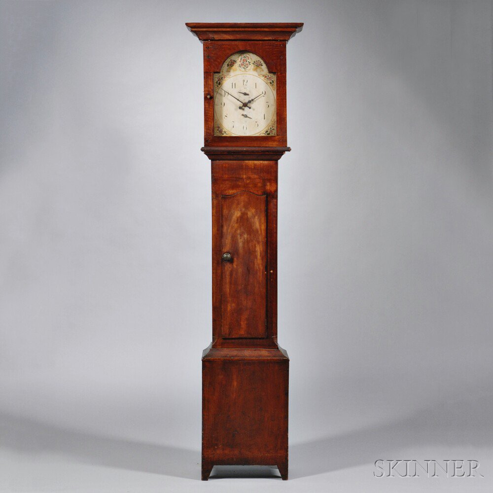 Appraisal: Connecticut Painted Tall Clock c step-molded flat-top hood enclosing the