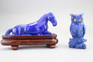 Appraisal: Carved Lapis Horse Owl Carved Lapis Horse Owl Height in