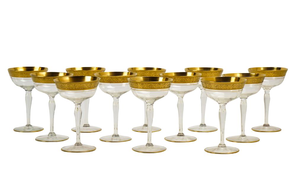 Appraisal: GILT GLASS CHAMPAGNE COUPESunmarked each with floral gilt band to