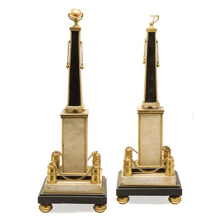 Appraisal: Pair of Louis XVI Gilt-Bronze Mounted Variegated Marble Obelisks Estimate