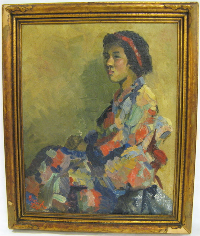 Appraisal: OIL ON ACADEMY PANEL PORTRAIT OF CHINESE GIRL attributed to