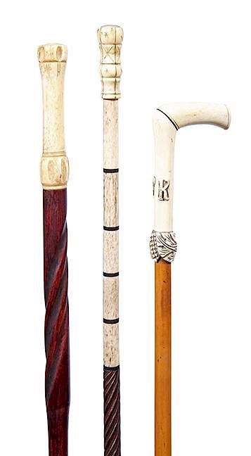 Appraisal: Bone Cane Group- Ca - A group of three canes