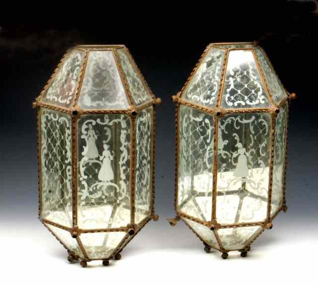 Appraisal: A PAIR OF VENETIAN GLASS WALL LANTERNS of shaped form