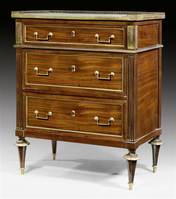 Appraisal: SMALL COMMODE Directoire Paris circa Shaped mahogany Front with drawers