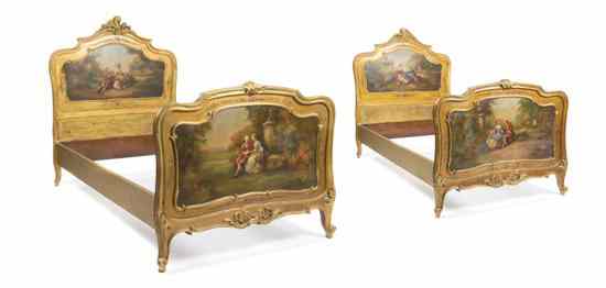 Appraisal: A Pair of Louis XV Style Giltwood Twin Beds each