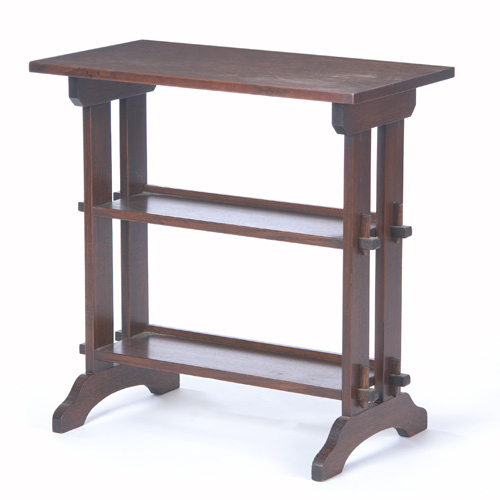 Appraisal: ROYCROFT Little Journeys book stand with an overhanging top mortised