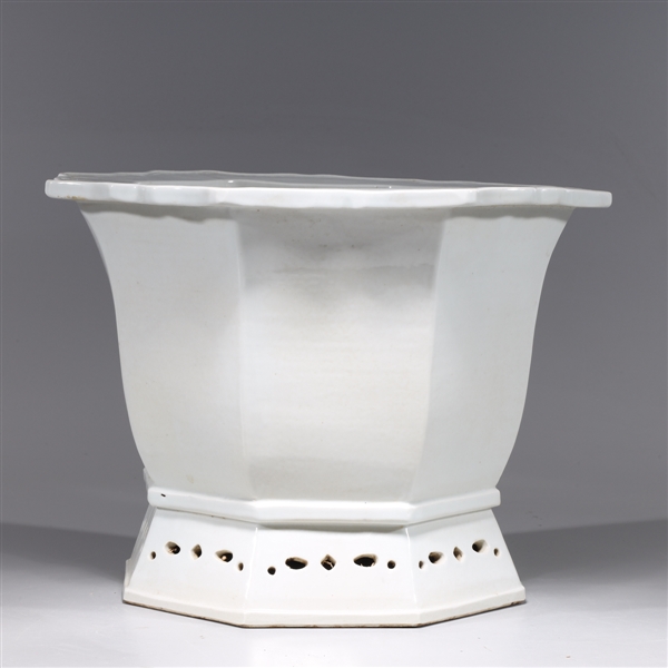 Appraisal: Chinese blanc de chine porcelain faceted planter with molded rim