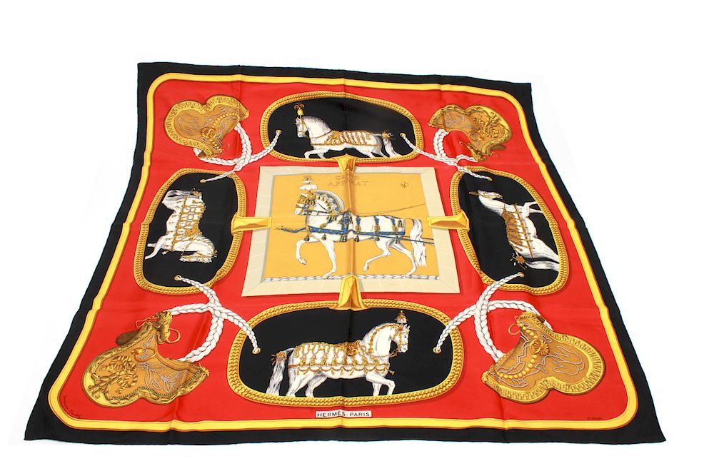 Appraisal: Herm s Grand Apparat Jacques Eudel Silk Scarf Hermes Grand