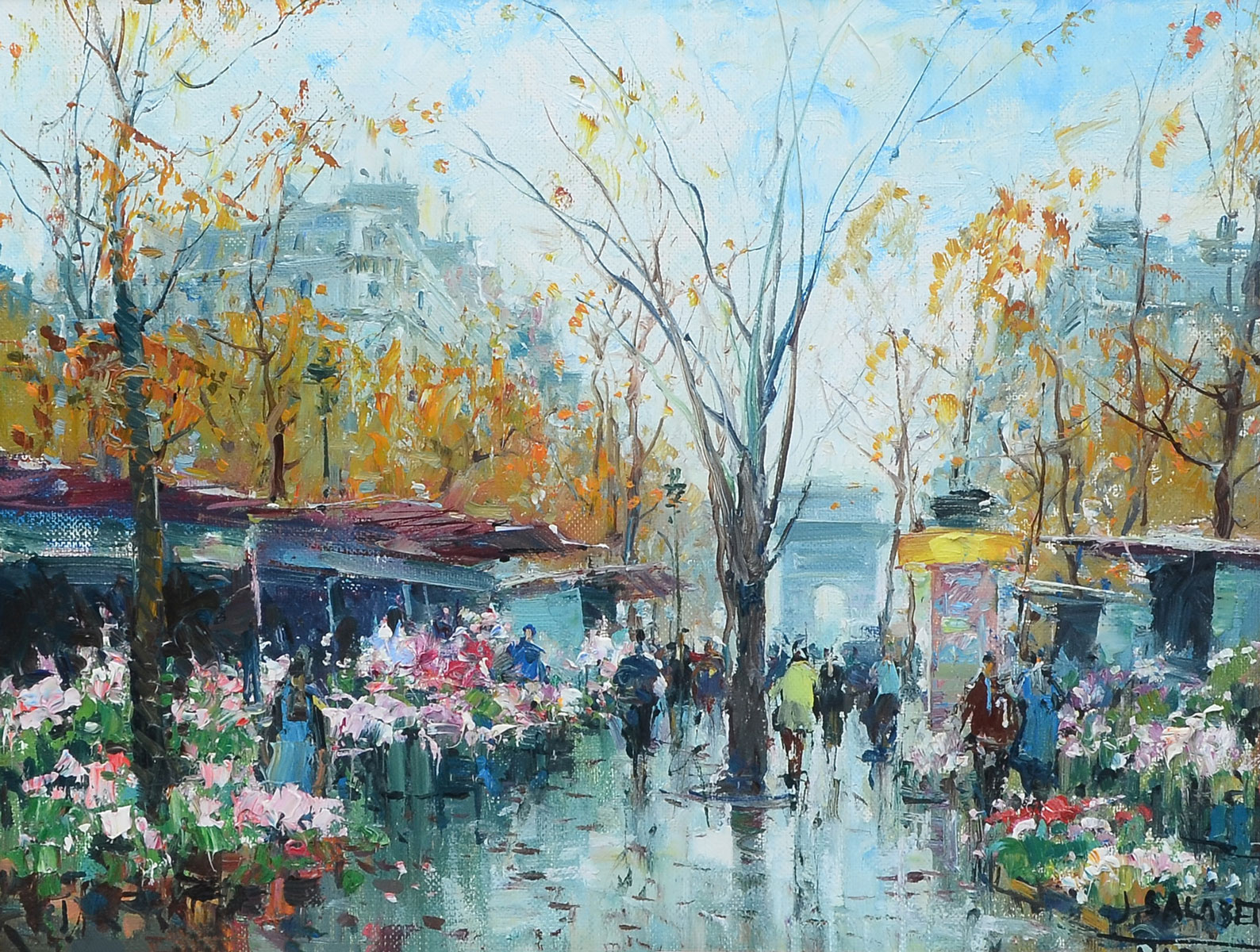 Appraisal: SALABET Jean French - Paris Flower Market Oil Canvas ''