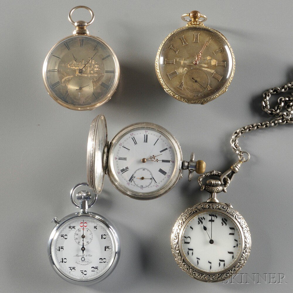 Appraisal: Five European Pocket Watches England and Switzerland two M J