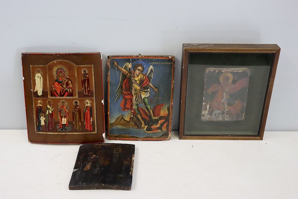 Appraisal: Grouping Of Antique Russian Greek Icons x x x and