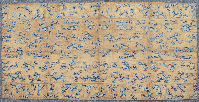 Appraisal: Chinese Embroidered Panel with Bats and Ruyi Clouds Large Chinese