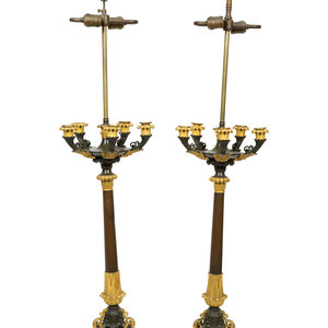 Appraisal: A Pair of Baltic Neoclassical Gilt and Patinated Bronze Candelabrum