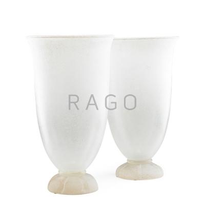 Appraisal: KARL SPRINGER Two massive corroso glass vases Condition Report