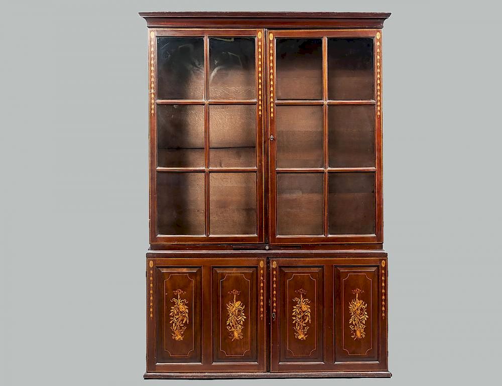 Appraisal: GEORGE III INLAID MAHOGANY BOOKCASE BREAKFRONT English th Century In