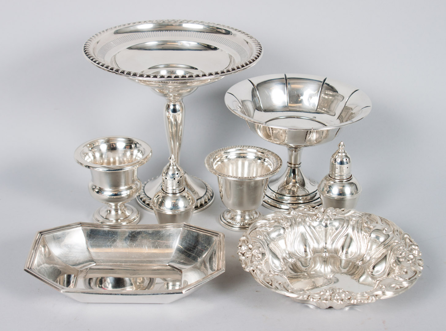 Appraisal: Eight sterling and weighted sterling table items including Gorham octagonal