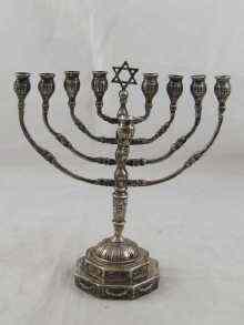 Appraisal: Judaica a silver menorah with pre Austro Hungarian Pest grade