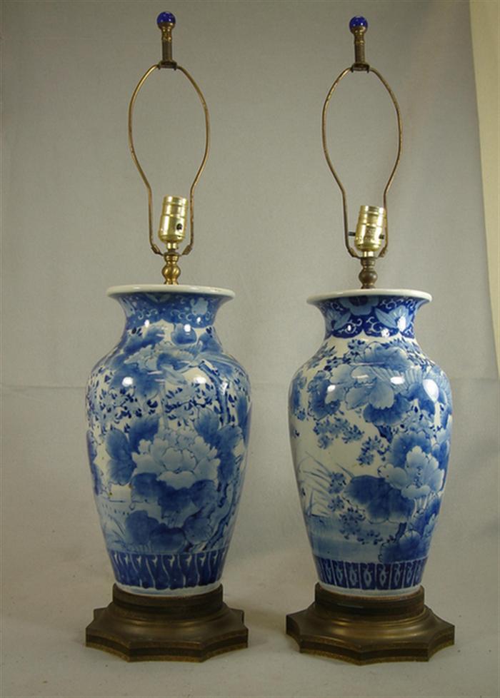 Appraisal: Pr Chinese blue white porcelain vases mounted as lamps to