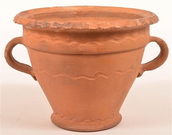 Appraisal: Stahl Pottery Unglazed Redware Flower Pot Stahl Pottery Unglazed Redware