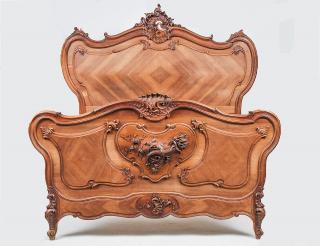 Appraisal: ROCOCO STYLE FRUITWOOD BEDSTEAD With headboard footboard and rails Width