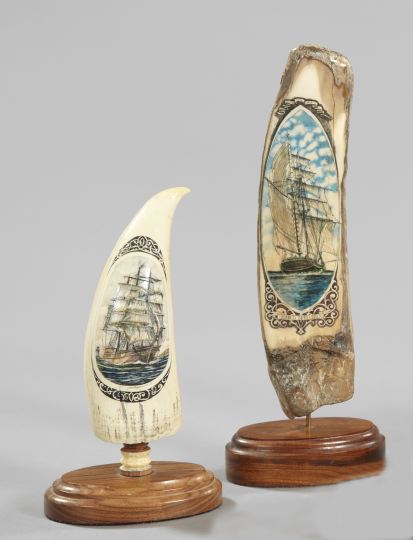 Appraisal: Two Examples of Scrimshaw one a good engraved walrus tusk