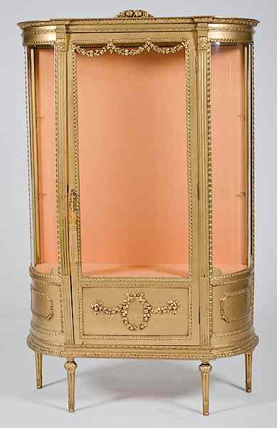 Appraisal: French Giltwood Vitrine French th century a giltwood vitrine with