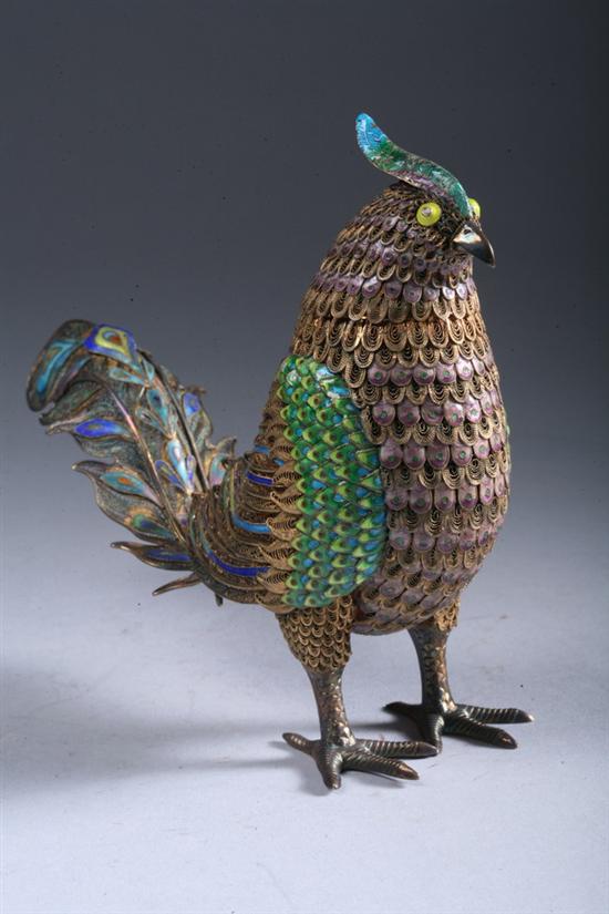 Appraisal: CHINESE ENAMELLED VERMEIL COCKEREL-FORM BOX circa - in high PROVENANCE