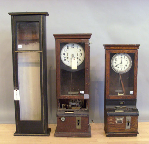 Appraisal: Two International Time Recording clocks with oak cases h w