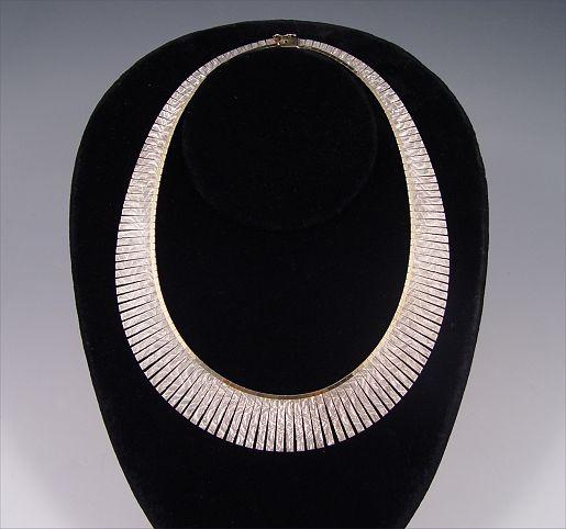 Appraisal: ITALIAN STERLING CLEOPATRA STYLE COLLAR NECKLACE Swirled Florentine finish with