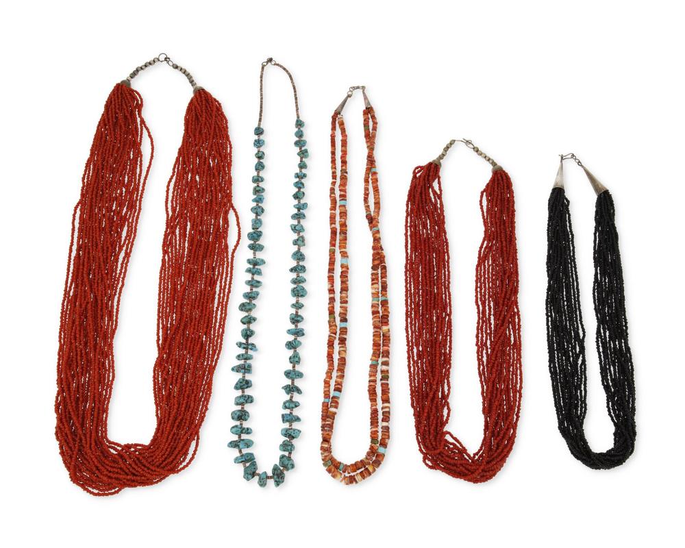 Appraisal: A group of Southwest style multistrand necklaces Mid- th Century