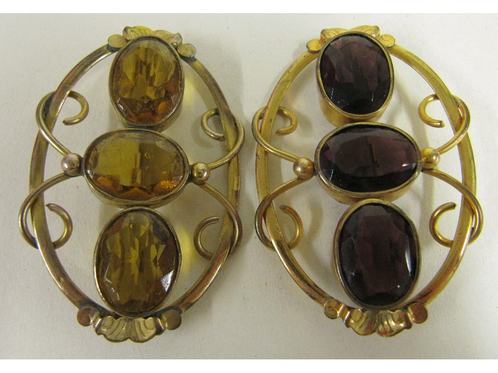 Appraisal: Two rolled gold stone set brooches