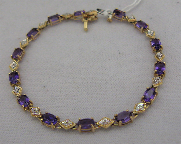 Appraisal: AMETHYST DIAMOND AND TEN KARAT GOLD BRACELET - inches in