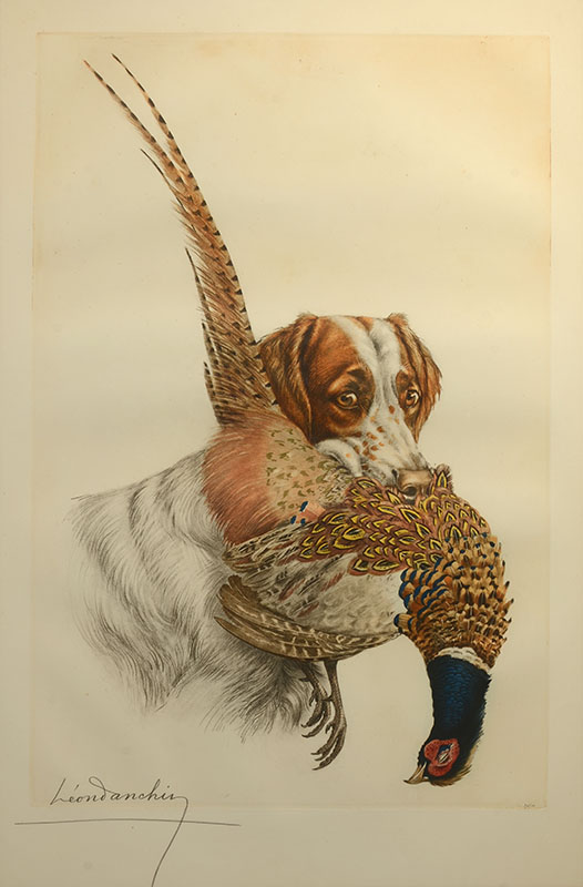 Appraisal: DANCHIN Leon French - Spaniel with Pheasant Color Etching sight