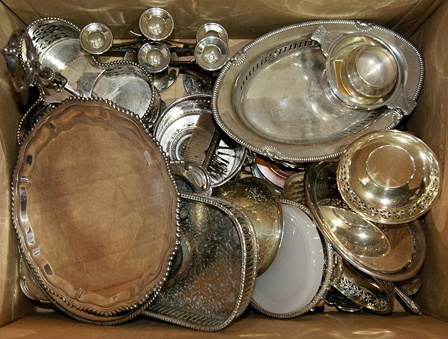 Appraisal: Collection of silver plated wareincluding trays candelabra and other pieces