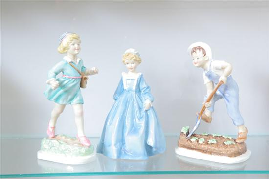 Appraisal: THREE ROYAL WORCESTER FIGURINES ''Saturday's child works hard for a