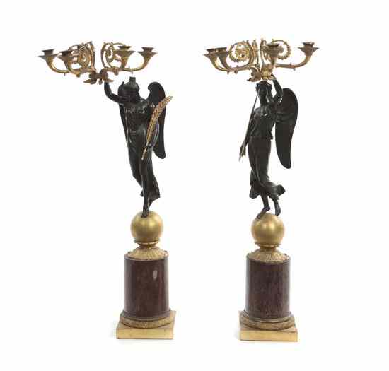 Appraisal: A Pair of Empire Gilt and Patinated Bronze Five-Light Figural