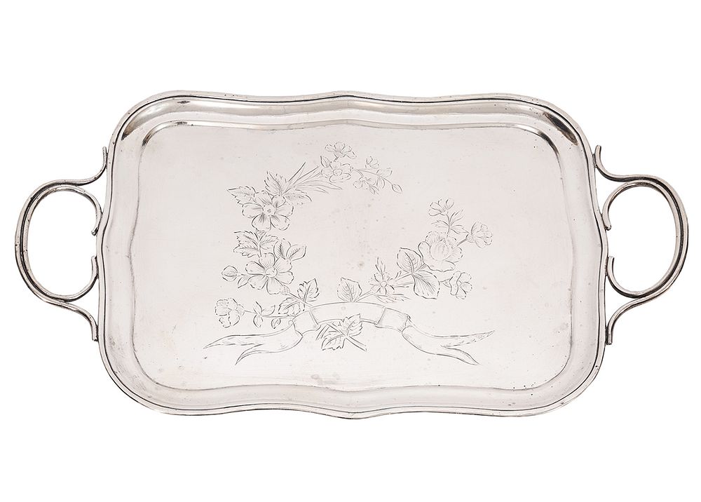 Appraisal: Russian Silver Decorative Tray Russian silver tray with engraved floral